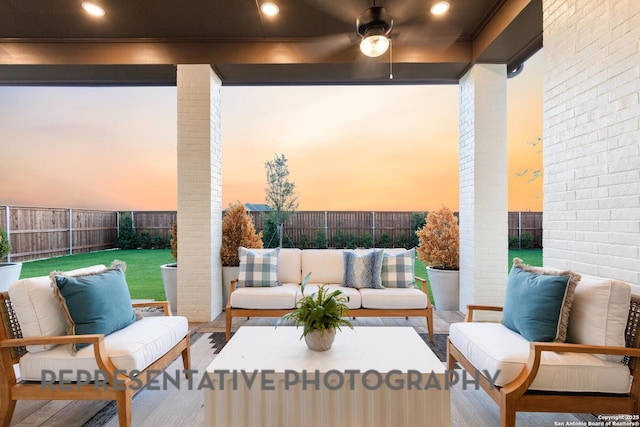 186 Lacey Oak, Castroville, TX 78009 - view of patio featuring an outdoor hangout area and ceiling fan
