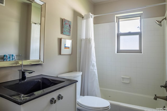 115 Wickford, Castle Hills, TX 78213 - full bathroom featuring toilet, shower / bath combination with curtain, vanity, and crown molding