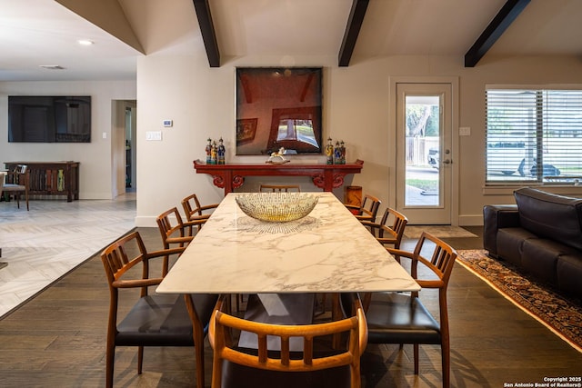 115 Wickford, Castle Hills, TX 78213 - dining room featuring baseboards, beam ceiling, recessed lighting, and wood finished floors