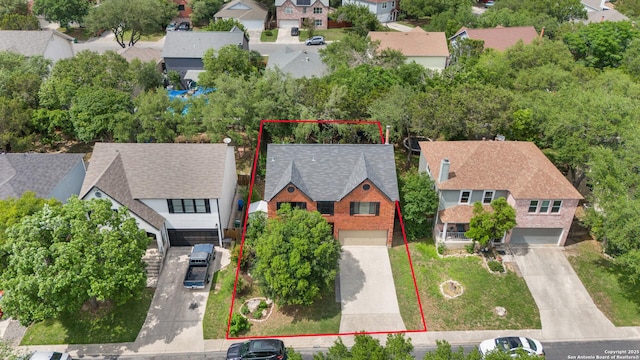 7705 Wood Blf, San Antonio, TX 78240 - aerial perspective of suburban area with property boundaries highlighted