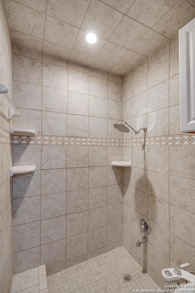 bathroom with a tile shower