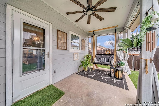 13410 Canyon Mdws, San Antonio, TX 78254 - sunroom with ceiling fan and outdoor lounge area
