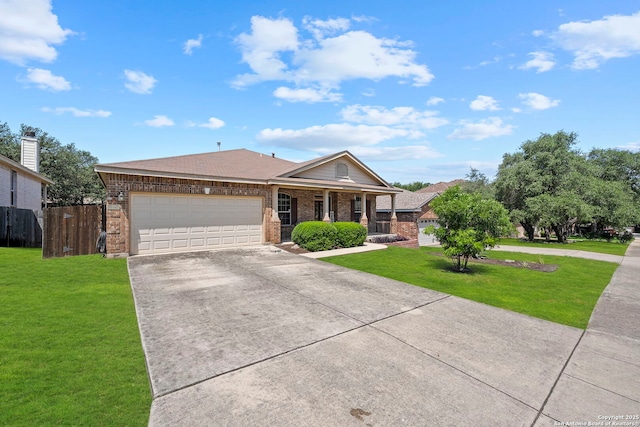 22841 San Saba Blf, San Antonio, TX 78258 - ranch-style house featuring brick siding, driveway, an attached garage, and covered porch
