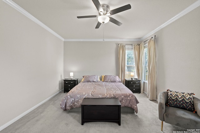 22841 San Saba Blf, San Antonio, TX 78258 - bedroom with crown molding, carpet, a ceiling fan, and baseboards