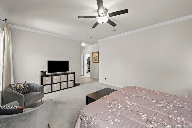 22841 San Saba Blf, San Antonio, TX 78258 - carpeted bedroom with crown molding, baseboards, and a ceiling fan