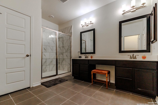 26323 Gibraltar, Boerne, TX 78015 - full bath with a shower stall, double vanity, and tile patterned flooring