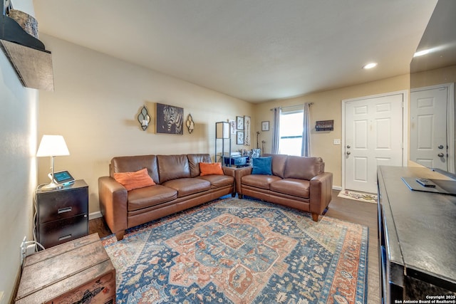 255 E Rampart Unit 401, San Antonio, TX 78216 - living area with dark wood-style floors, recessed lighting, and baseboards