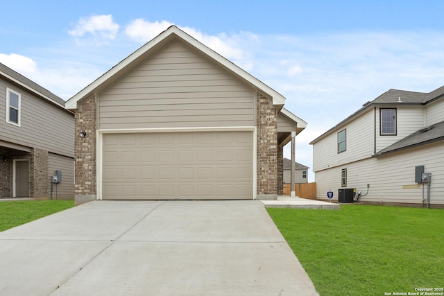 9330 Graze Land Dr, San Antonio, TX 78211 - view of front of home featuring concrete driveway, a front yard, an attached garage, and central AC