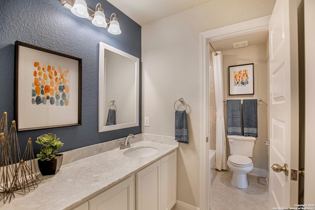 178 Jax Loop, San Antonio, TX 78253 - full bathroom with vanity, toilet, shower / bath combo with shower curtain, tile patterned flooring, and baseboards