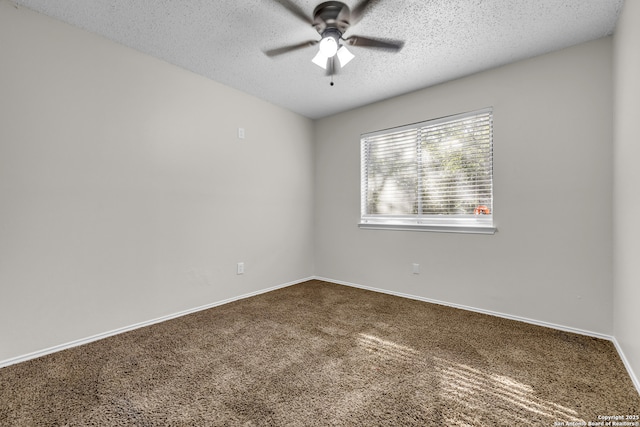 11819 Rousseau, San Antonio, TX 78251 - carpeted empty room with a ceiling fan, a textured ceiling, and baseboards