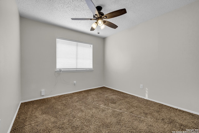 11819 Rousseau, San Antonio, TX 78251 - spare room with a ceiling fan, dark carpet, a textured ceiling, and baseboards