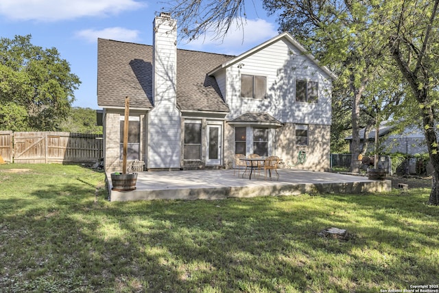 11819 Rousseau, San Antonio, TX 78251 - back of property featuring roof with shingles, a patio, a chimney, and a gate