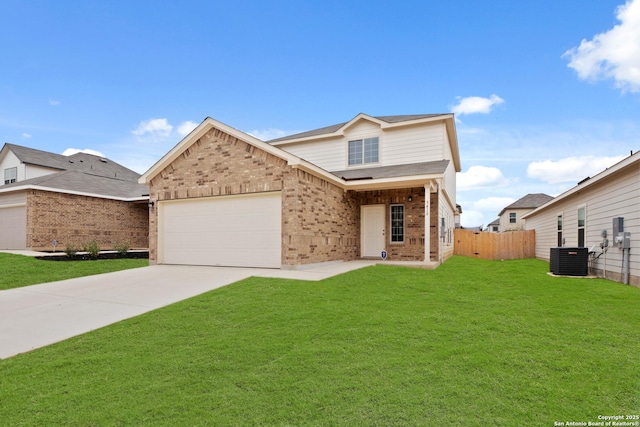 9410 Graze Land, San Antonio, TX 78211 - traditional-style home featuring brick siding, a garage, concrete driveway, and cooling unit