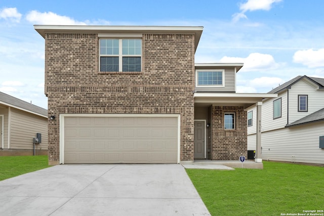 9318 Graze Land Dr, San Antonio, TX 78211 - traditional home with brick siding, driveway, an attached garage, and a front lawn