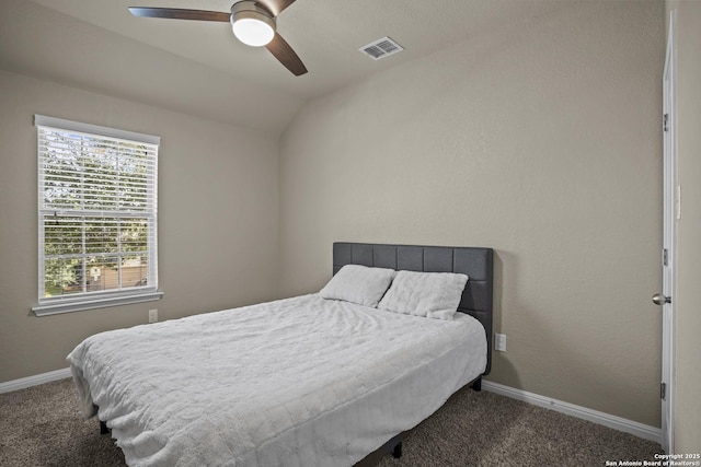 11734 Violet Cv, San Antonio, TX 78253 - bedroom with carpet floors, baseboards, lofted ceiling, and ceiling fan