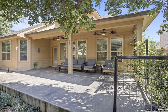 11734 Violet Cv, San Antonio, TX 78253 - back of house with ceiling fan, a patio, and outdoor lounge area