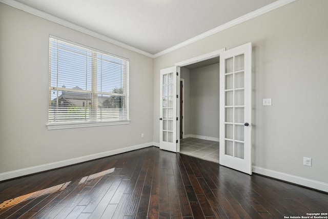 11526 Lily Blair, San Antonio, TX 78253 - unfurnished room featuring french doors, ornamental molding, baseboards, and wood-type flooring