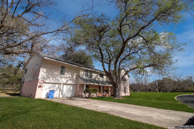 7 Glen Cove Dr, Seguin, TX 78155 - view of front facade with brick siding, a garage, concrete driveway, and a front yard
