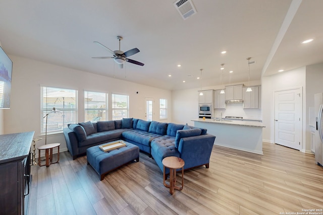 10259 Juniper Oaks, Boerne, TX 78006 - living area featuring ceiling fan, light wood-style floors, recessed lighting, and baseboards
