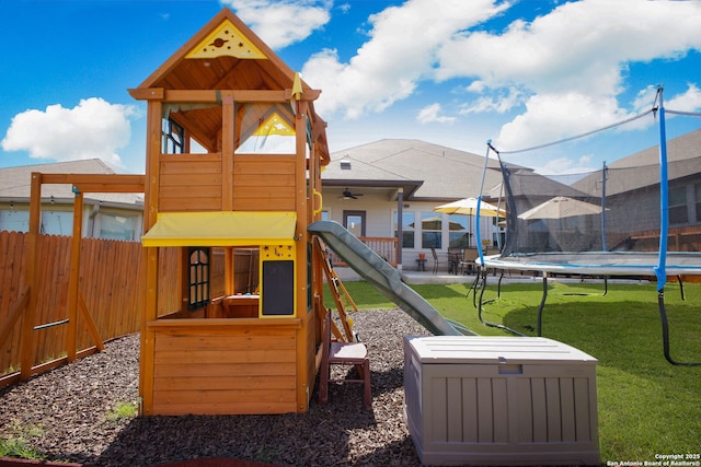 10259 Juniper Oaks, Boerne, TX 78006 - view of playground featuring a trampoline and a ceiling fan