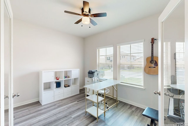 10259 Juniper Oaks, Boerne, TX 78006 - office with french doors, light wood-type flooring, a ceiling fan, and baseboards