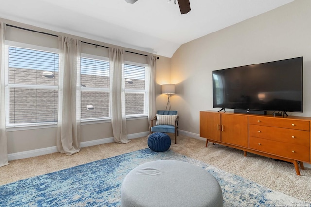 612 Wipper, New Braunfels, TX 78130 - sitting room with carpet, a ceiling fan, lofted ceiling, and baseboards