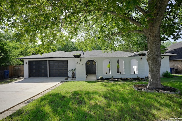 5914 Pineway, San Antonio, TX 78247 - ranch-style house with a garage, concrete driveway, brick siding, and a shingled roof