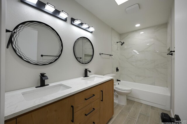 5914 Pineway, San Antonio, TX 78247 - full bath with toilet, double vanity, bathtub / shower combination, and recessed lighting