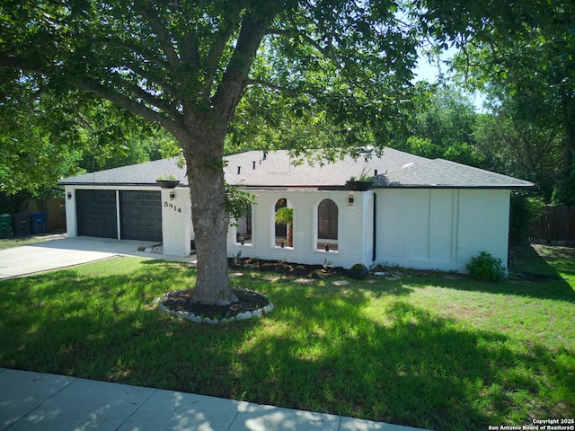 5914 Pineway, San Antonio, TX 78247 - ranch-style house with driveway, a garage, brick siding, and roof with shingles