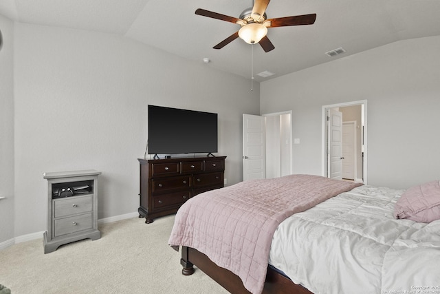 133 Edinburgh, Boerne, TX 78015 - bedroom with lofted ceiling, light colored carpet, baseboards, and ceiling fan