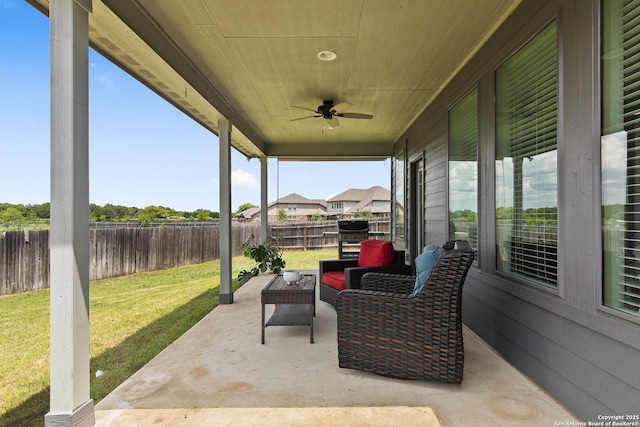 133 Edinburgh, Boerne, TX 78015 - view of patio / terrace with a ceiling fan and an outdoor hangout area