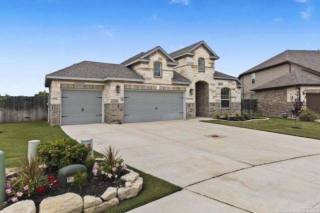 133 Edinburgh, Boerne, TX 78015 - french provincial home featuring driveway, an attached garage, stone siding, and brick siding