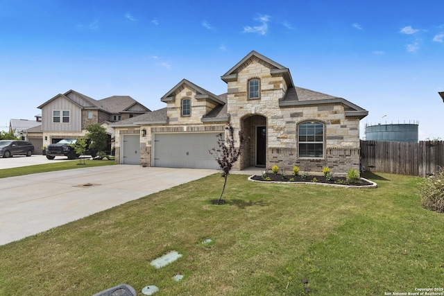 133 Edinburgh, Boerne, TX 78015 - french country home with stone siding, concrete driveway, and a garage
