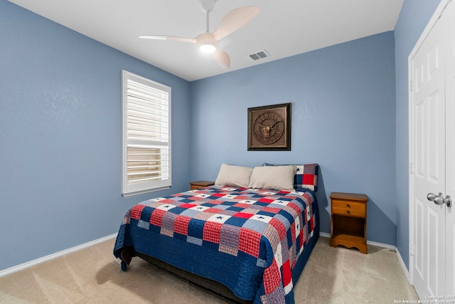 10322 Lady Bird, San Antonio, TX 78252 - bedroom featuring carpet flooring, baseboards, a closet, and a ceiling fan