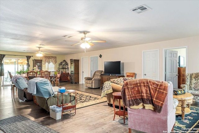 205 Montrose, Liberty Hill, TX 78642 - living area with ceiling fan and wood finished floors