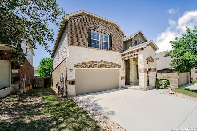 1617 Desert Candle, San Antonio, TX 78245 - view of front of home with stone siding, an attached garage, brick siding, and fence