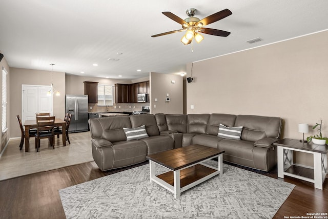 1617 Desert Candle, San Antonio, TX 78245 - living room with wood finished floors, a ceiling fan, recessed lighting, and baseboards