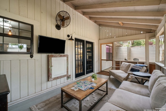 306 Chaparral Crk, Boerne, TX 78006 - living room featuring wood finished floors and wooden walls