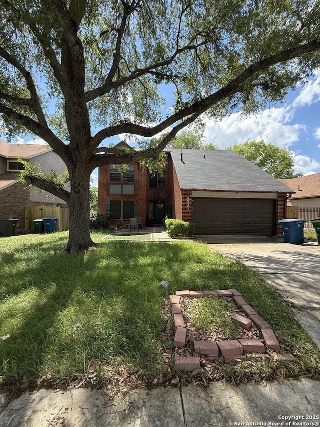 9323 Andersonville, San Antonio, TX 78240 - view of front of home with brick siding, a garage, and concrete driveway
