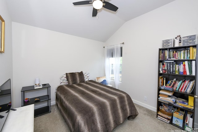 1710 Briar Spg, San Antonio, TX 78245 - bedroom with lofted ceiling, carpet, baseboards, and ceiling fan