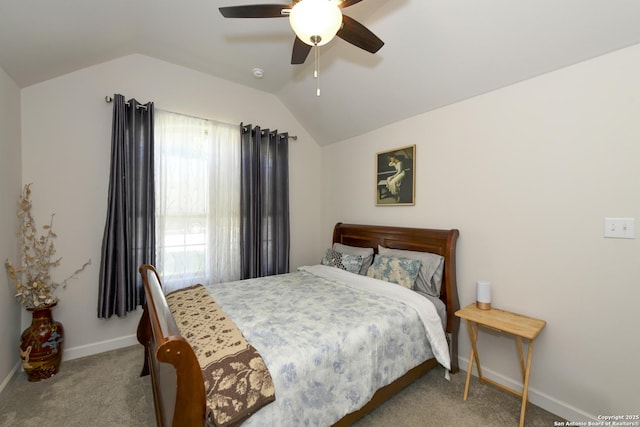1710 Briar Spg, San Antonio, TX 78245 - bedroom with vaulted ceiling, carpet floors, baseboards, and a ceiling fan