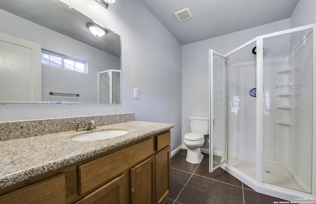 314 Gazel, San Antonio, TX 78213 - full bath featuring a shower stall, tile patterned flooring, toilet, vanity, and baseboards