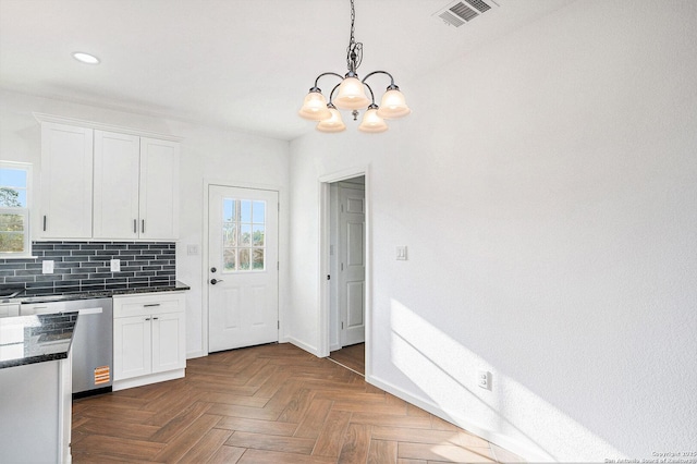 1615 N Guadalupe, Seguin, TX 78155 - kitchen featuring dishwasher, a chandelier, healthy amount of natural light, white cabinetry, and recessed lighting
