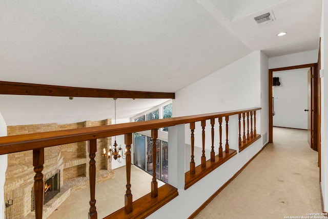 11421 Mission Trce, San Antonio, TX 78230 - corridor featuring carpet, lofted ceiling, recessed lighting, and a chandelier