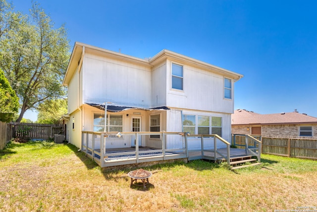 3601 Diamond Fls, Schertz, TX 78154 - rear view of property featuring a fire pit, a deck, and central AC unit
