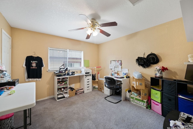 934 Saxonhill, San Antonio, TX 78253 - carpeted home office with ceiling fan and a textured ceiling