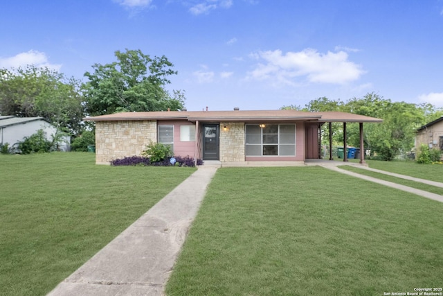 6711 Greencastle, San Antonio, TX 78242 - ranch-style house featuring stone siding and a front yard