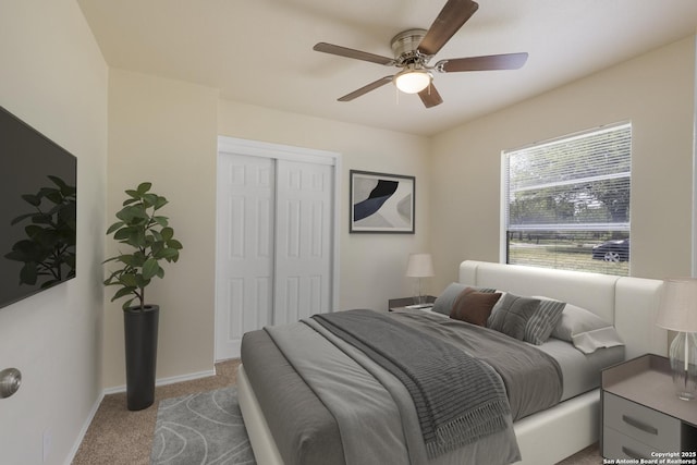 6711 Greencastle, San Antonio, TX 78242 - carpeted bedroom featuring a closet, baseboards, and ceiling fan