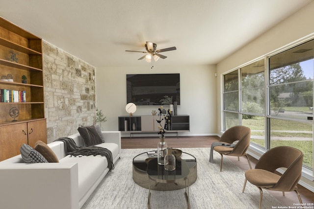 6711 Greencastle, San Antonio, TX 78242 - living room with a ceiling fan and wood finished floors