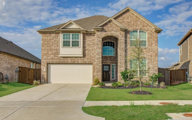 7606 Cottonwood Fls, Spring, TX 77379 - view of front facade with an attached garage, brick siding, concrete driveway, a gate, and roof with shingles